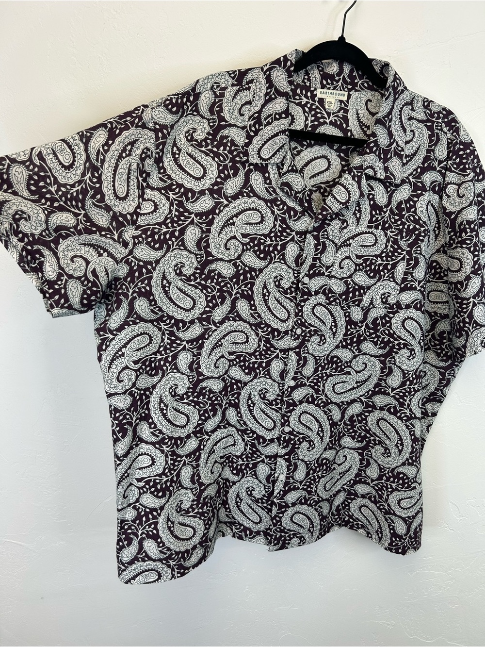 Paisley Short Sleeve Button Up Shirt Dark Plum Size XXL Lightweight Travel Boho - Picture 5 of 11